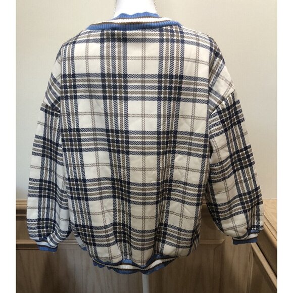 Blue/Brown/Cream Plaid Long Sleeve V-Neck Pullover Top~ Size M ~ - Picture 5 of 5